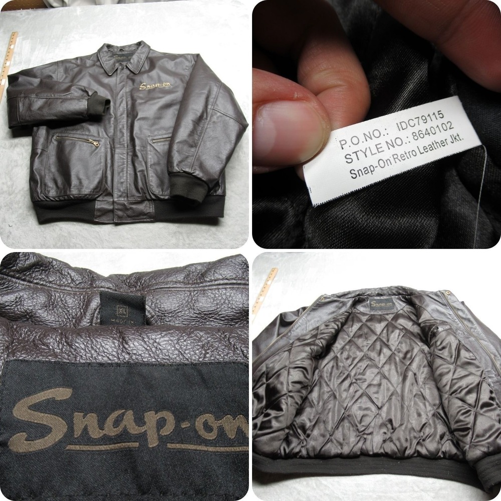 Snap-On Retro Genuine Leather Jacket Mens XL Brown Full Zip Heavyweight Bomber